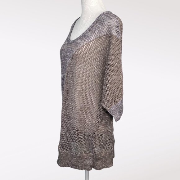 Metallic Open Knit Tunic Sweater M/L Made In USA - Picture 4 of 9